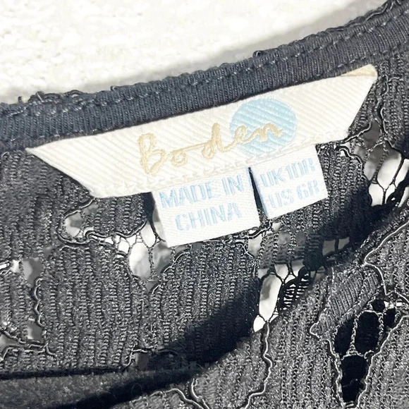 Boden Black Fit and Flare Midi Dress with Lace Sleeves Women's US Size 6 Regular - Picture 8 of 10